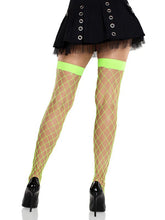 Ida Neon Green Fishnet Thigh High Stockings Hosiery O/S Hosiery